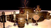 Selected Medieval villedge asets training dummy weapons fountain
