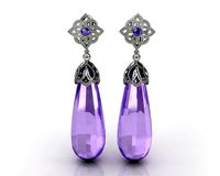 Purple Amethyst 18k White Gold Dangle Earrings | 3D