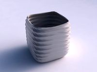 Vase quadratic stumpy with sections and twisted lines | 3D