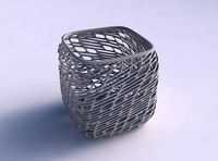 Vase quadratic stumpy with twisted lattice tiles | 3D
