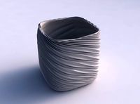 Vase quadratic stumpy with wavy extruded lines | 3D