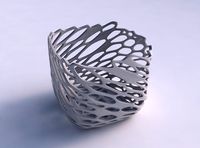 Vase quadratic stumpy with cracked and twisted organic lattice | 3D