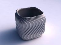 Vase quadratic stumpy with wavy extruded lines 4 | 3D