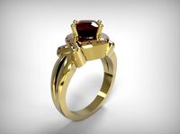 Jewelry Golden Ring Encrusted Ruby Diamon Gem | 3D