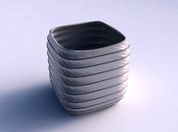 Vase quadratic stumpy with horizontal dents and twisted diagonal lines | 3D
