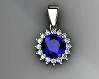 Round Diamond and Blue Sapphire Pendant | 3D