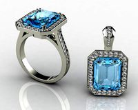Blue Topaz and Diamond Ring in 18k White Gold | 3D