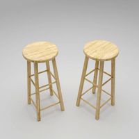 Wooden Bar stool UV unwrapped with textures OBJ Low-Poly
