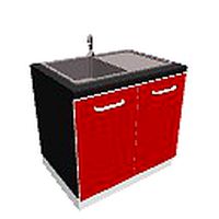 Red cabinet with basin