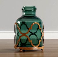Lea in Glass and Iron Decorative Vase in Blue and Bronze