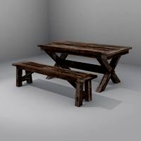 Lower-poly Rustic Table and Bench tscn