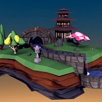 Low Poly Pagoda Garden Tile