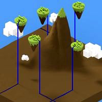 Low Poly Floating Islands over Mountain