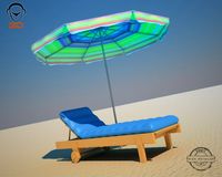Beach Chair Umbrella 3D Model