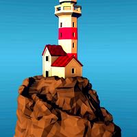 Lighthouse on a rock, low-poly edition
