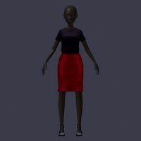 subdivision 3d model black blouse red leather skirt heel shoes