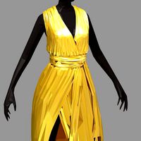 poly art women summer long gold dress black high heel shoes