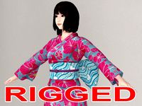 T pose rigged model of Mariko in kimono