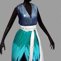 lowpoly art women summer long green striped dress white high