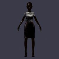 subdivision 3d model black topic leather skirt heel shoes