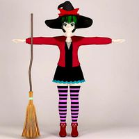 T pose nonrigged model of witch toon girl