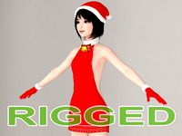 T pose rigged model of Chiharu in Christmas costume