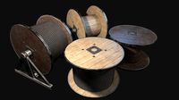 Low Poly PBR Wooden Cable Reel