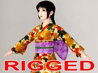 T pose rigged model of Kumiko in kimono