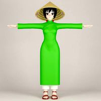 T pose nonrigged model of Vietnamchan toon girl
