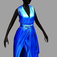 polygonal women summer long blue dress white high heel shoes