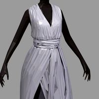 poly art women summer long grey dress white high heel shoes