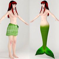 T pose nonrigged model of little mermaid and human form