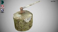 Low Poly Tree Stump Axe PBR