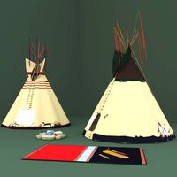 Lakota Tepees, Medicine Pipe and Beaded Sheath Knife For Vue