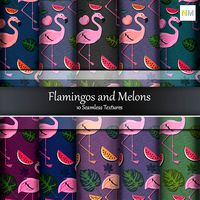 Flamingos and Melons Seamless Textures Se