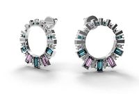Round Earrings with baguettes | 3D