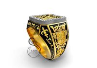 Man ring with pattern and lion emblem | 3D
