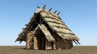 small-sized thatched dwellings in ancient outdoors