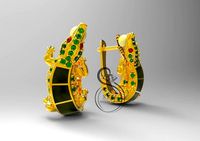 Crocodile earrings with enamel and gems | 3D