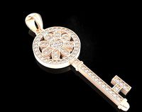 Stylish Key Pendant with Diamonds 447 | 3D