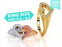 Double heart Ring R 0136 | 3D
