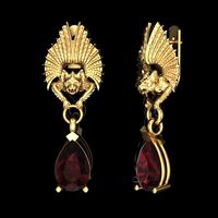 Earrings Chimera with Garnet | 3D
