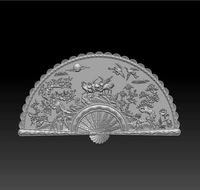 folding fan with birds and trees | 3D