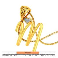 Letter M Script Gold Pendant With Diamonds 1 | 3D