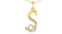 Letter S Script Gold Pendant With Diamonds 1 | 3D