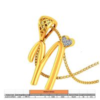 Letter N Script Gold Pendant With Diamonds 1 | 3D