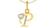 Letter P Script Gold Pendant With Diamonds 1 | 3D