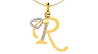 Letter R Script Gold Pendant With Diamonds 1 | 3D