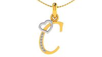 Letter C Script Gold Pendant With Diamonds 1 | 3D