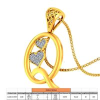 Letter Q Script Gold Pendant With Diamonds 1 | 3D